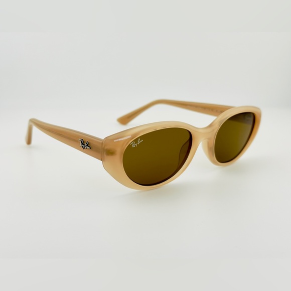 Ray-Ban Sunglasses Bio-Based RB4457D Polished Opal Beige Frame Dark Brown Lenses - Picture 8 of 15